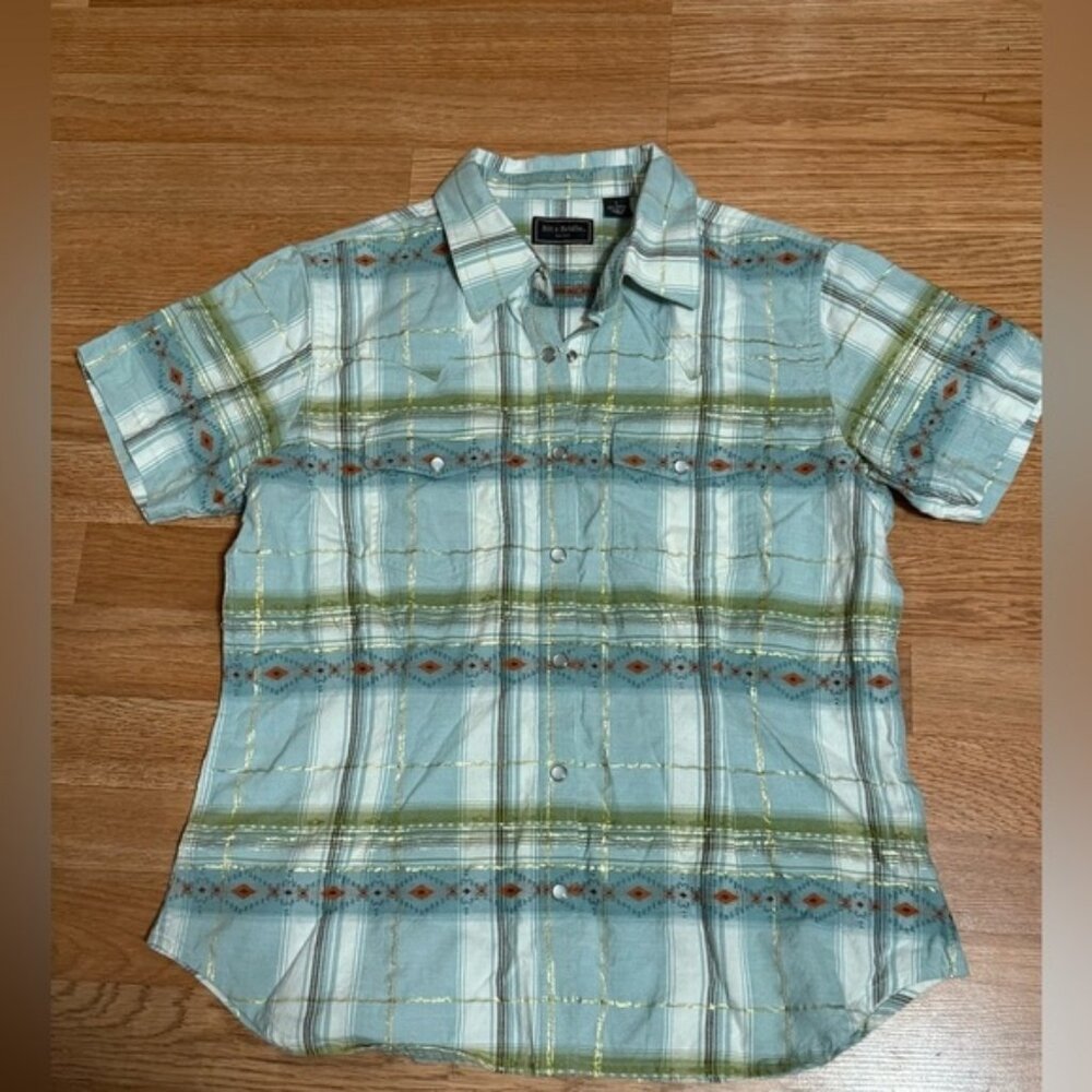 Bit and Bridle Womans Western Shirt Size L Pearl Snaps Short Sleeve
